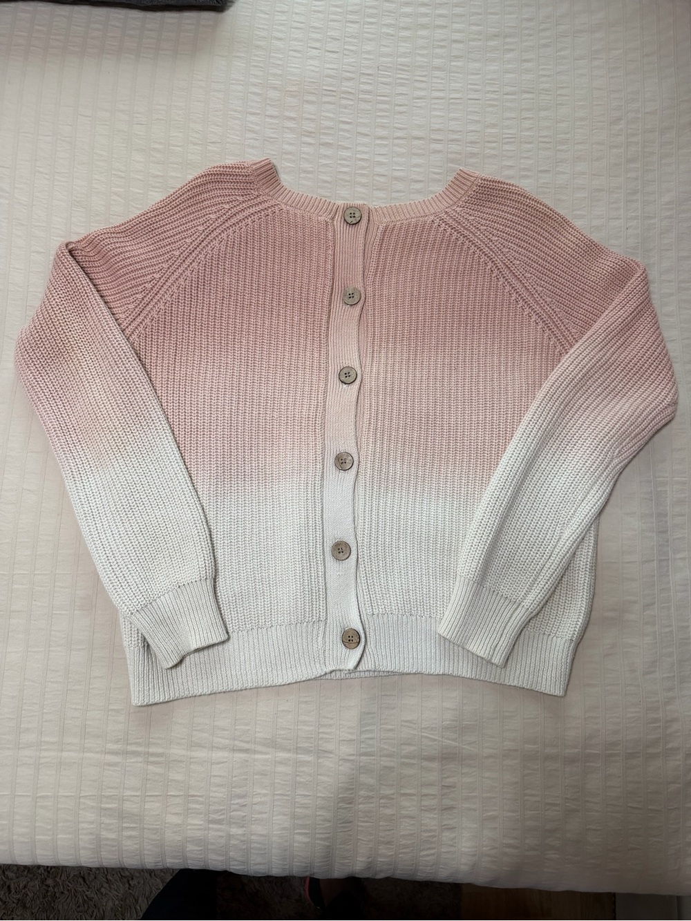 Lucky Brand Pink to White Ombre Button-Back Cardigan
